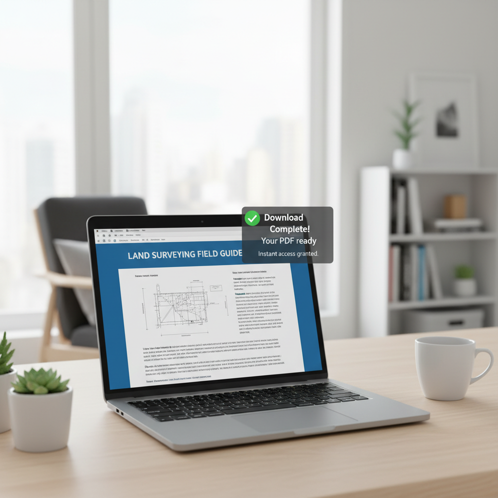 Laptop showing instant PDF download of homeowner surveying guide with download notification
