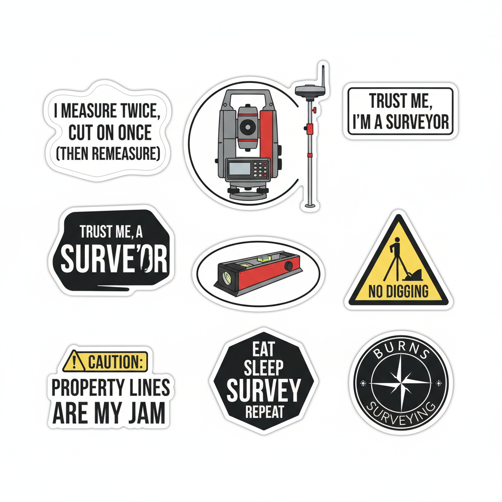 Surveyor Sticker Pack – 10 Waterproof Vinyl Decals – Burns Surveying