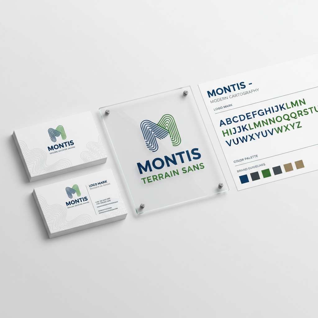 Branding mockup with topographic font on business cards and signage