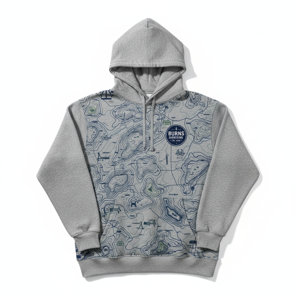 Surveyor Fleece Hoodie – Topo Print – Burns Surveying