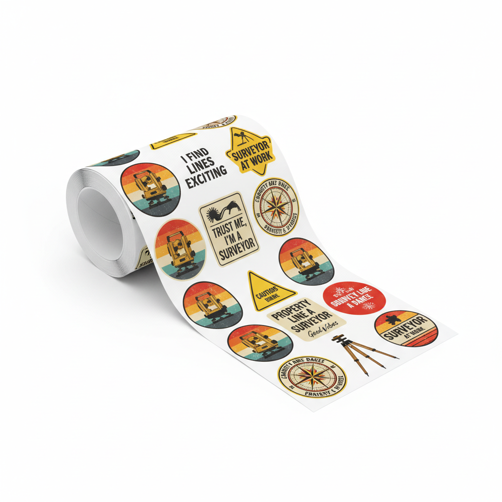 Bulk Surveyor Sticker Roll - 50 Assorted Retro Designs - Burns Surveying