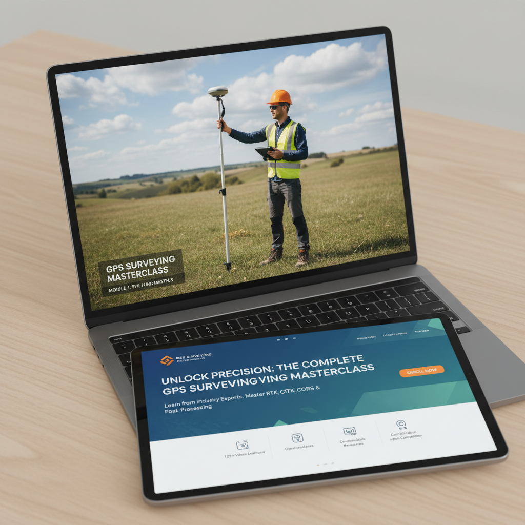 GPS surveying masterclass video course displayed on laptop screen