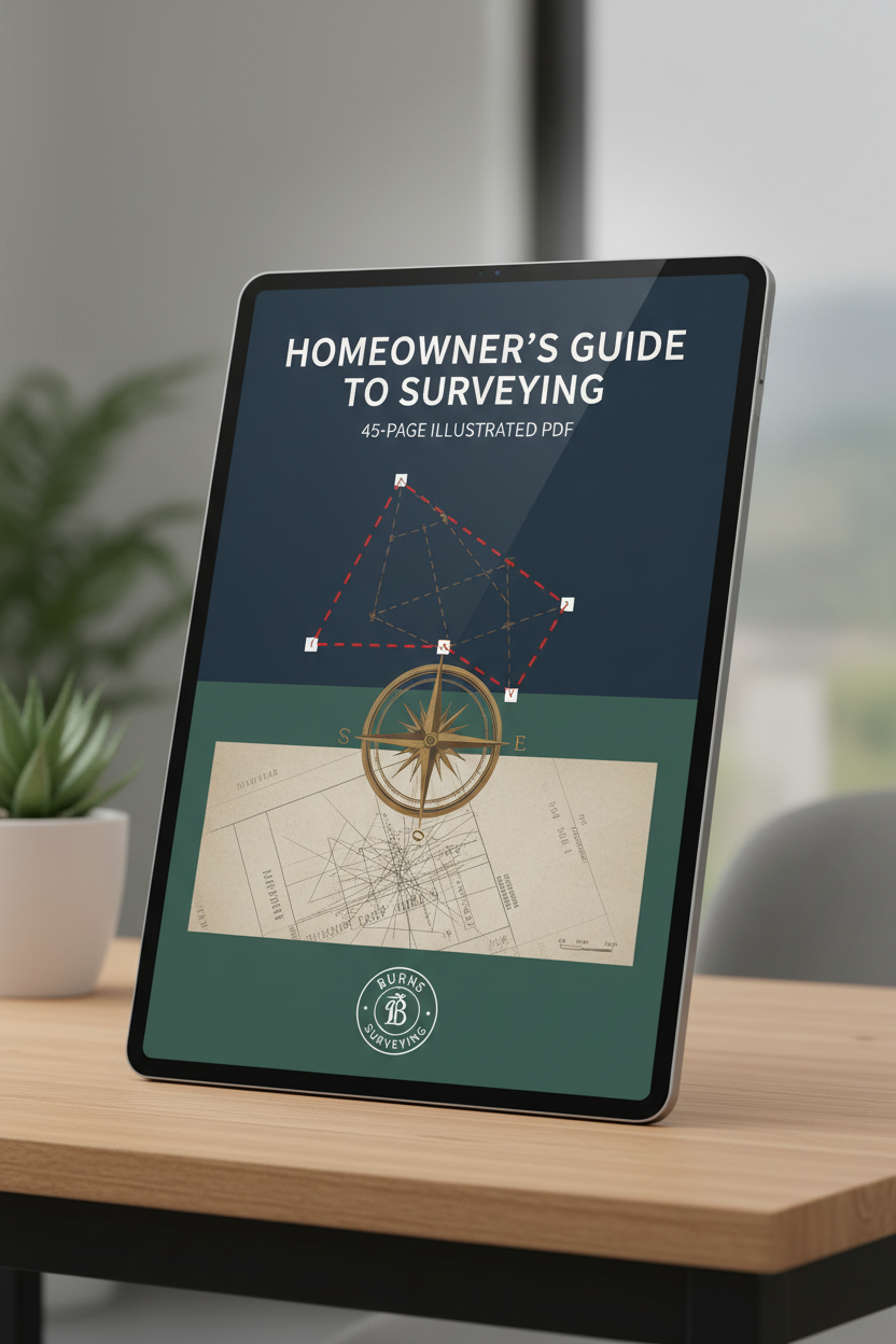 E-book cover mockup for Homeowner's Guide to Surveying 45-page illustrated PDF
