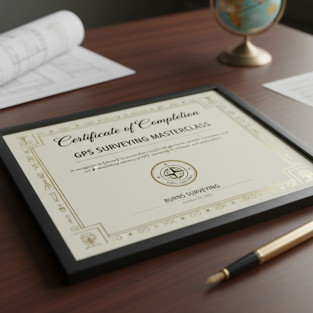 Certificate of completion for GPS surveying masterclass course