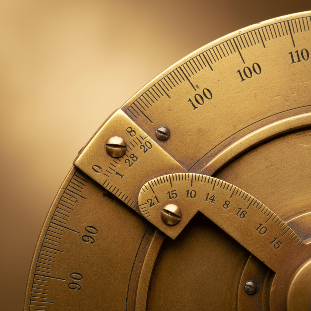 Close-up of vernier scales and precision engravings on antique theodolite