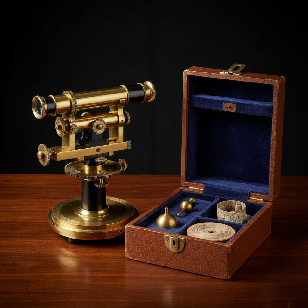 Antique theodolite with original leather carrying case